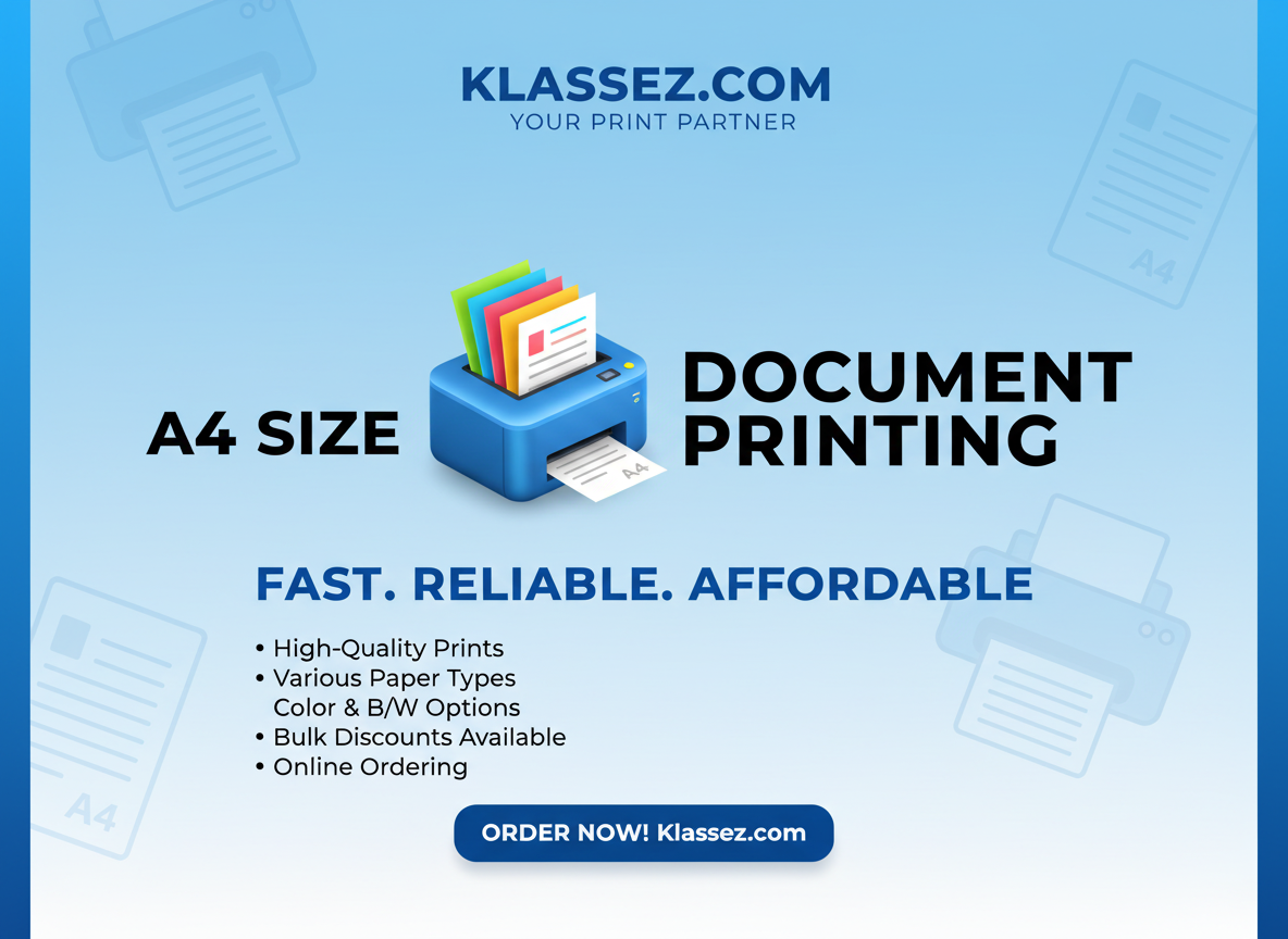 A4 Document Printing packed in hard cover envelope - COLOUR or BLACK&WHITE 80GSM