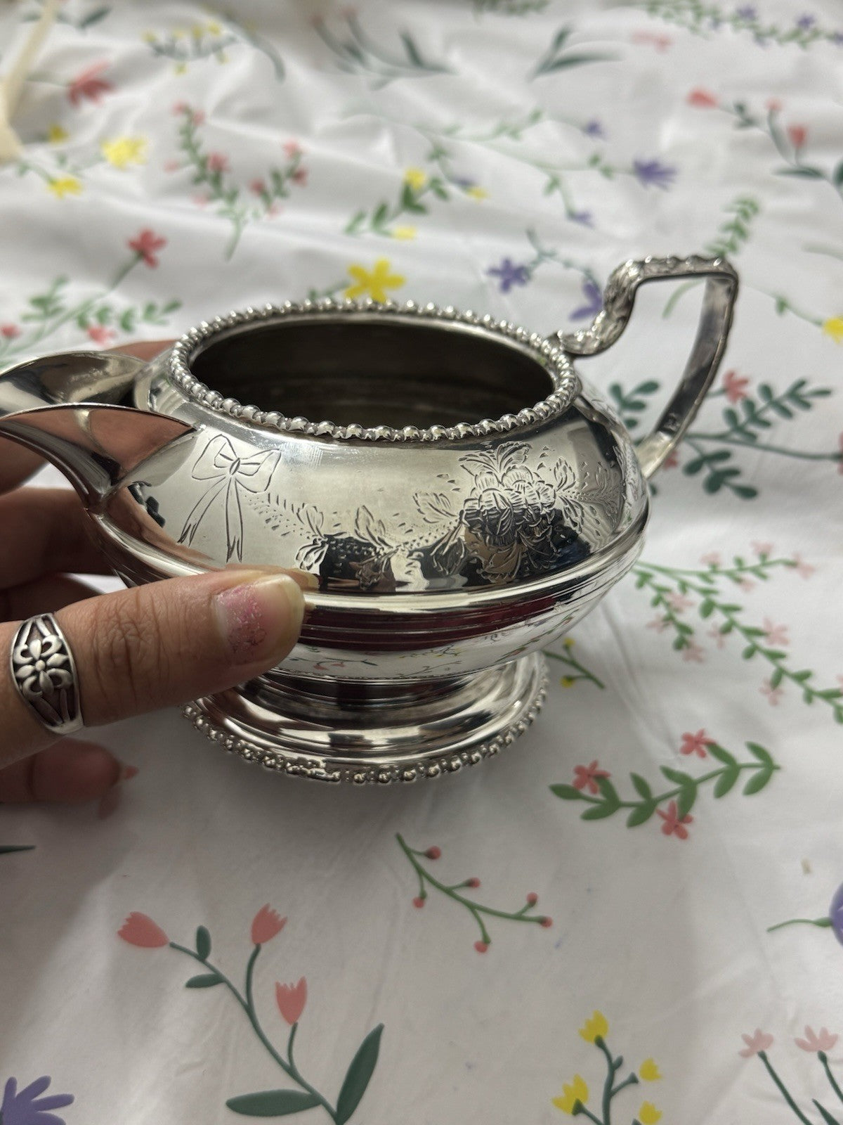 Antique Hand Best Silver Engraved Silver Plated Creamer
