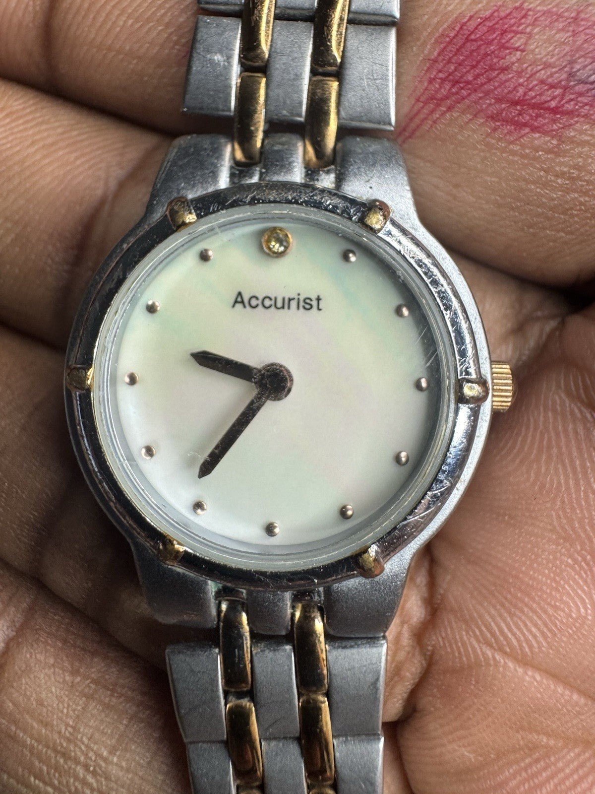 Accurist LB1743P Mother of Pearl Ladies Dual Tone Diamond Watch, fully working