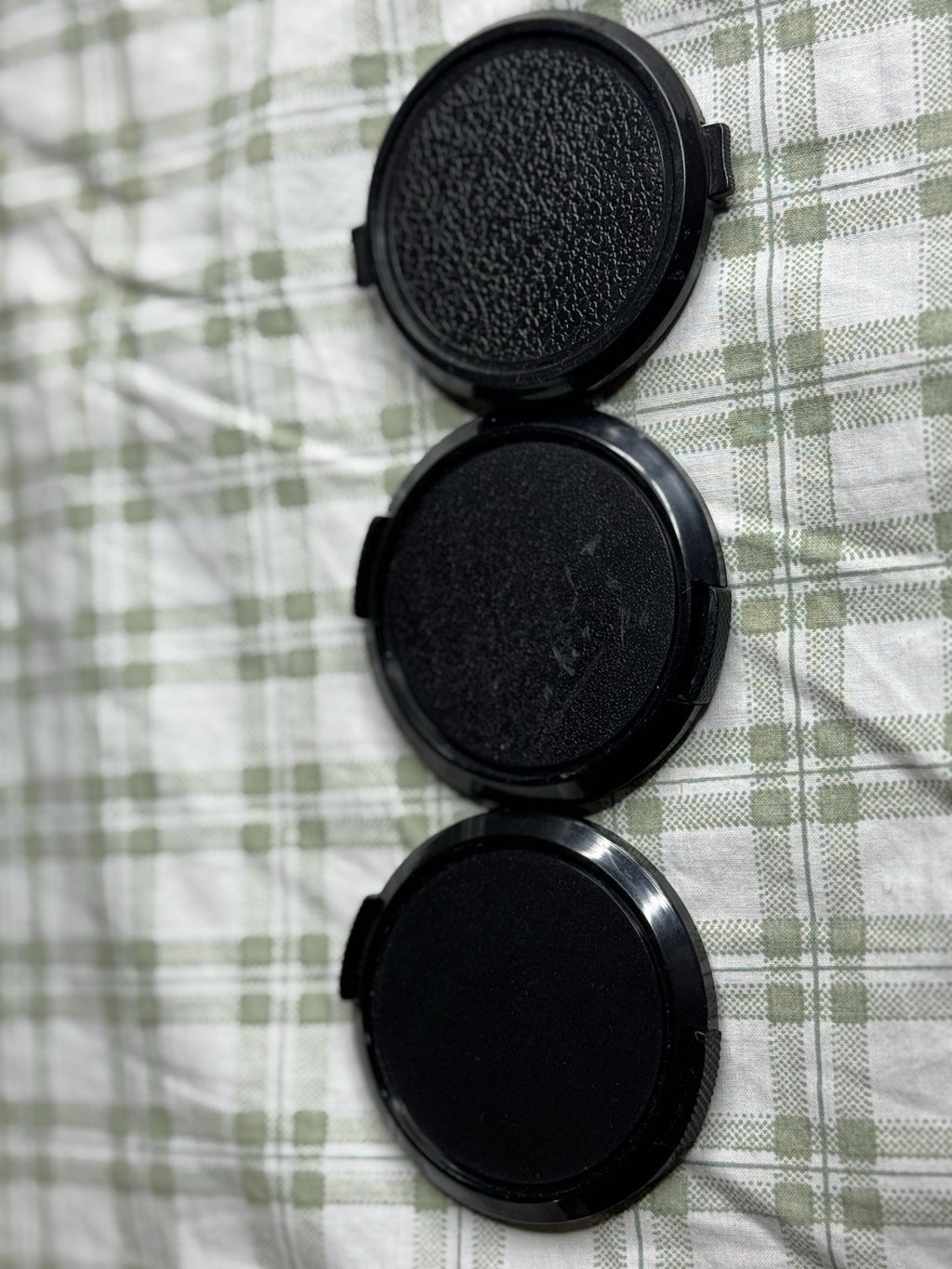 3 x 52mm Generic Front Lens Cap One Cap Is Made In Taiwan VGC Strong Plastic