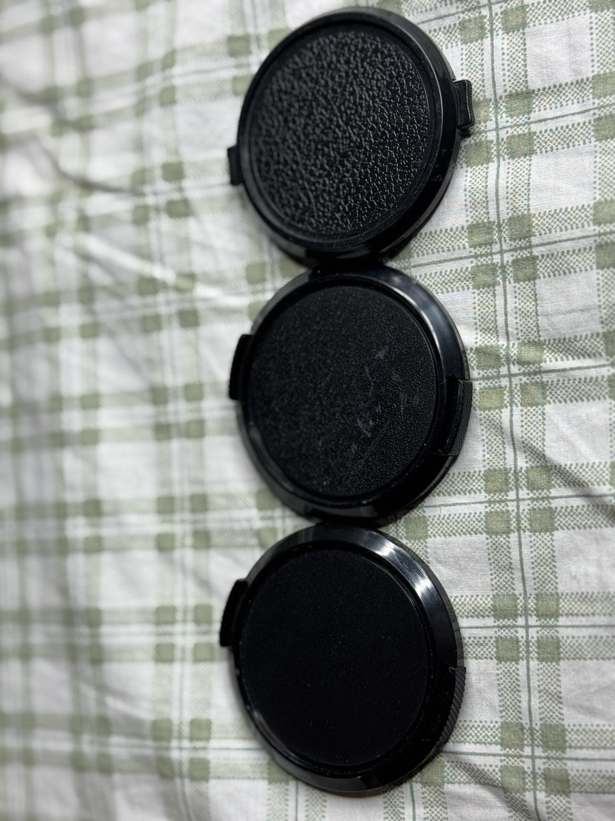 3 x 52mm Generic Front Lens Cap One Cap Is Made In Taiwan VGC Strong Plastic