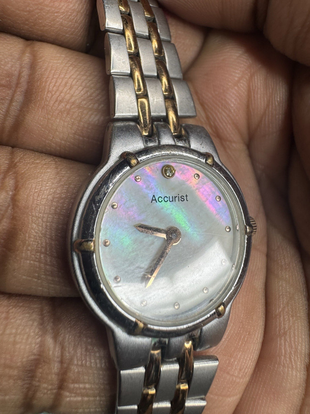 Accurist LB1743P Mother of Pearl Ladies Dual Tone Diamond Watch, fully working
