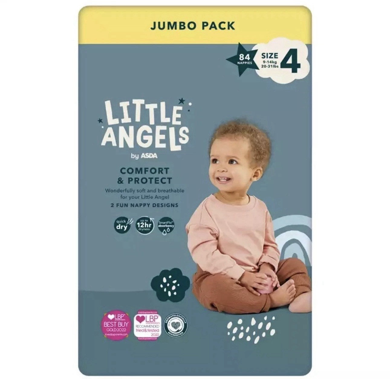ASDA Little Angels Comfort & Protect Nappies Size 4 Jumbo Pack - 84 Nappies