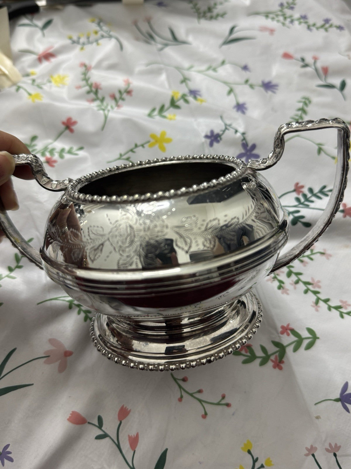 Antique Hand Best Silver Plate Engraved Sugar Bowl