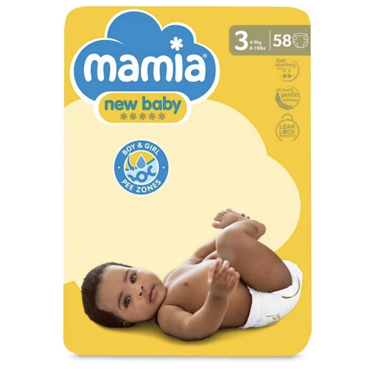 Aldi Mamia Newborn Dry Fast Nappies 58pcs, Size 3, 9kg/9-20lbs  Extra Soft