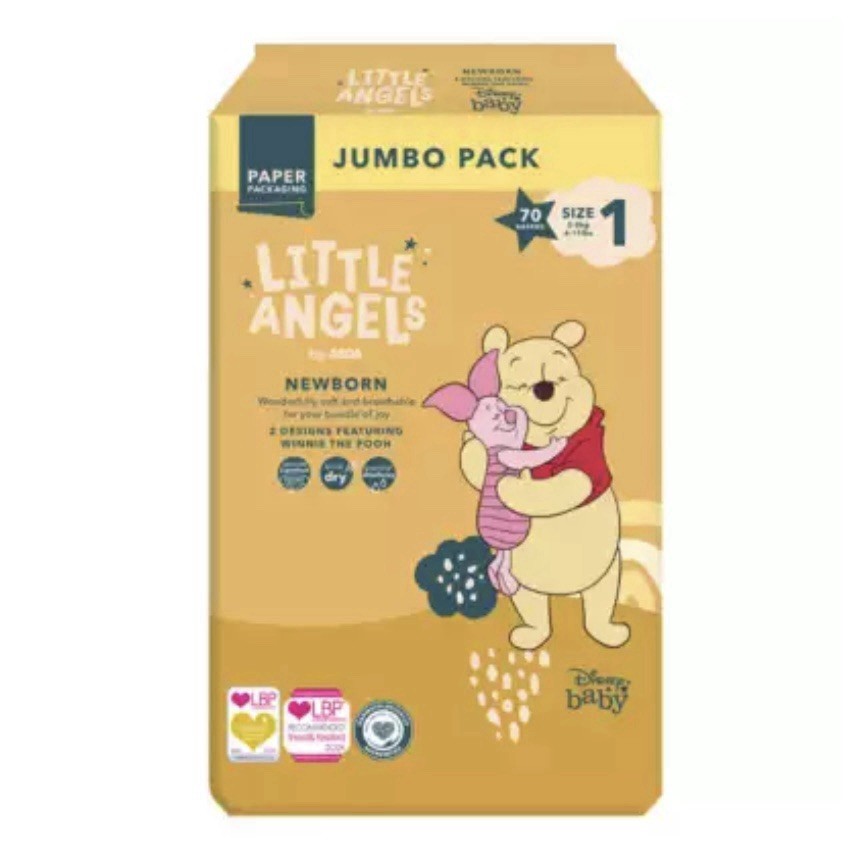 ASDA Little Angels Newborn Baby Nappies Size 1, 2-5 kg Jumbo Pack - 70 Nappies