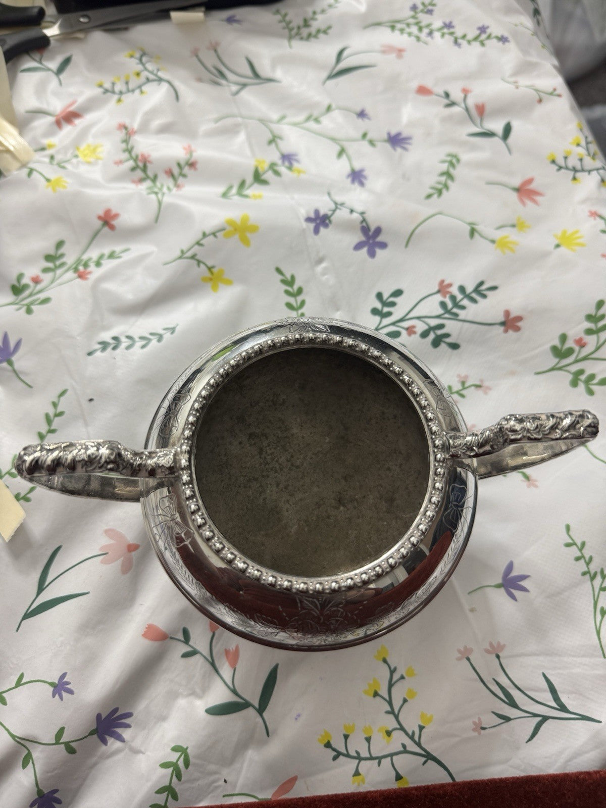 Antique Hand Best Silver Plate Engraved Sugar Bowl